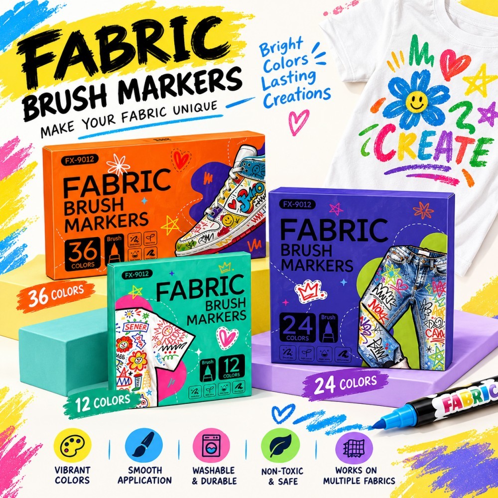 Shoe Brush - 12/24/36 Colors Fabric Markers for Clothing